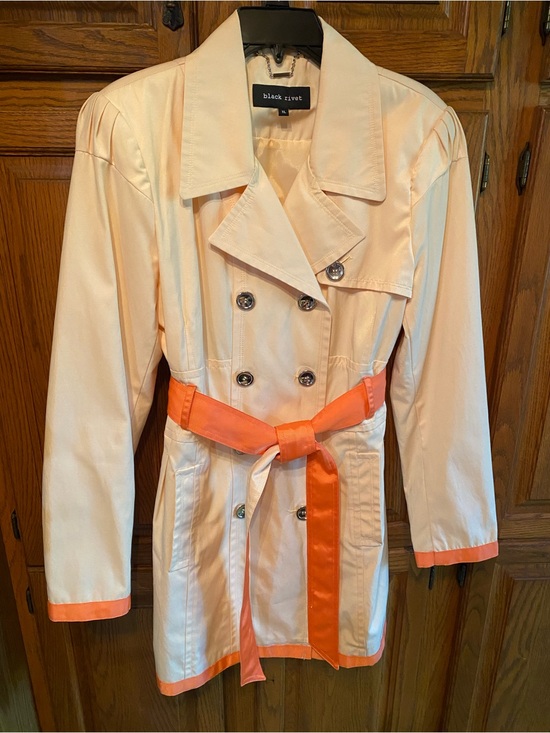 Black Rivet Jackets & Blazers - Black Rivet Cream Trench Coat with Orange Trim